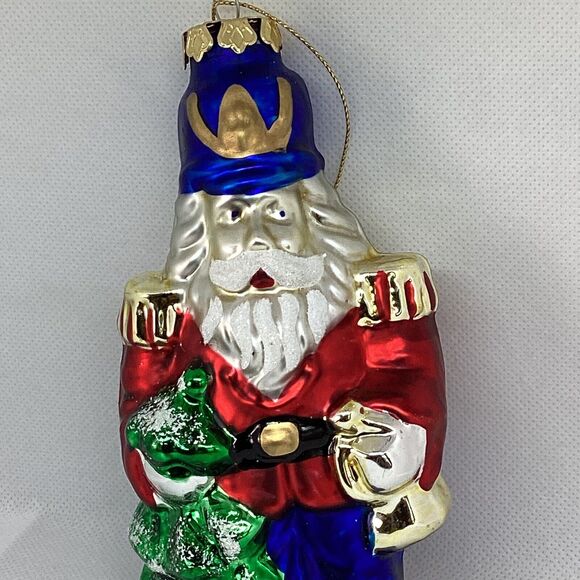 Vtg Montgomery Ward Soldier Nutcracker Soldier Holding Tree Bell Glass Ornament - Picture 4 of 16